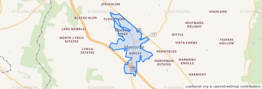 Mapa de ubicacion de Myersville.