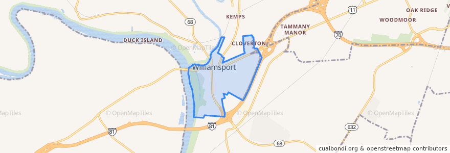 Mapa de ubicacion de Williamsport.