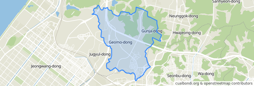 Mapa de ubicacion de 군자동.