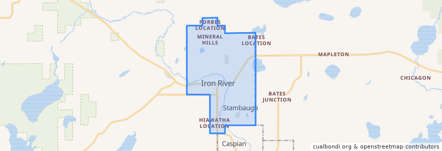 Mapa de ubicacion de Iron River.