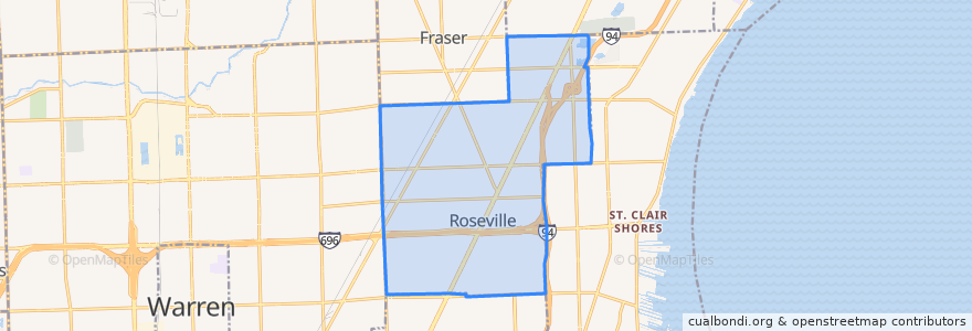 Mapa de ubicacion de Roseville.