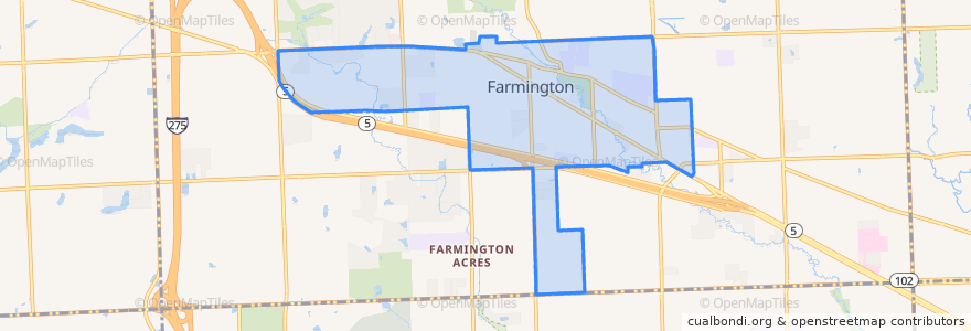 Mapa de ubicacion de Farmington.