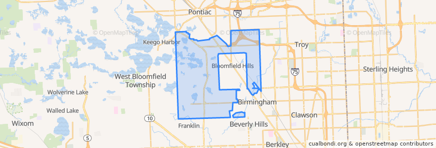 Mapa de ubicacion de Bloomfield Township.