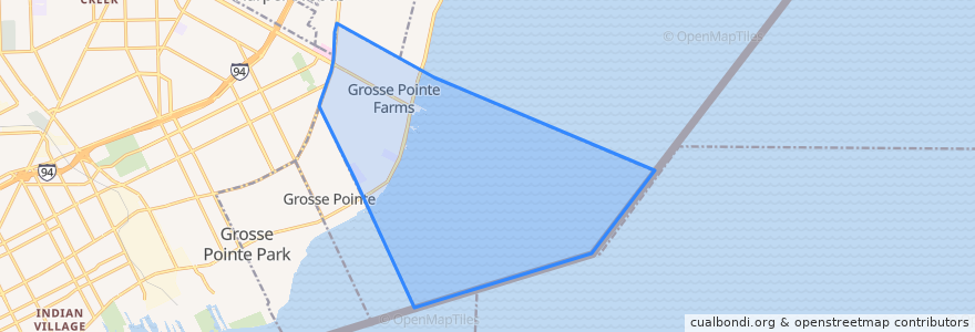 Mapa de ubicacion de Grosse Pointe Farms.