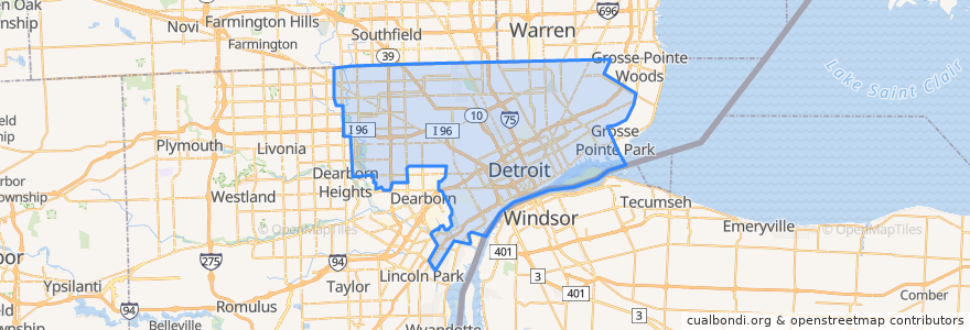 Mapa de ubicacion de Detroit.