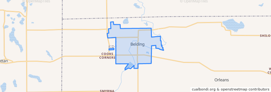 Mapa de ubicacion de Belding.