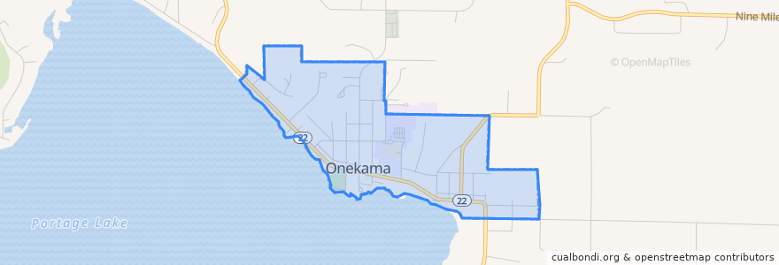 Mapa de ubicacion de Onekama.