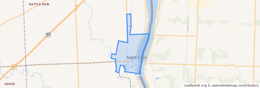 Mapa de ubicacion de SaintClair.