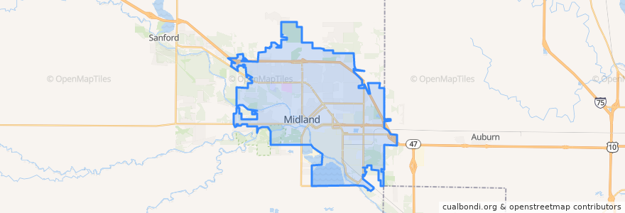 Mapa de ubicacion de Midland.