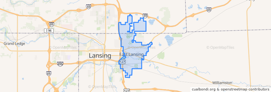 Mapa de ubicacion de East Lansing.