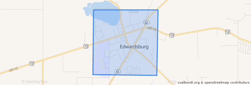 Mapa de ubicacion de Edwardsburg.