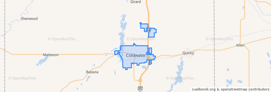 Mapa de ubicacion de Coldwater.