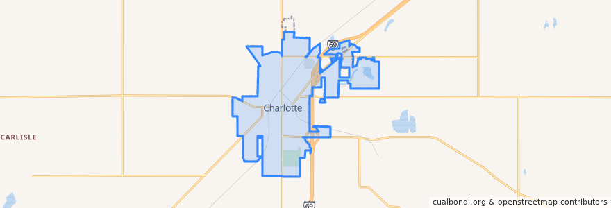 Mapa de ubicacion de Charlotte.