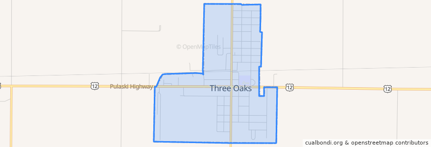 Mapa de ubicacion de Three Oaks.