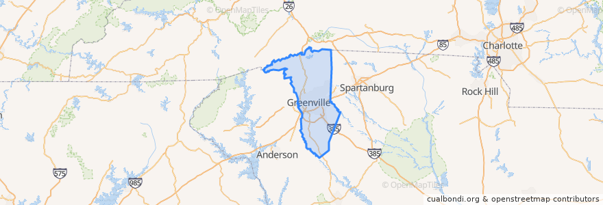 Mapa de ubicacion de Greenville County.