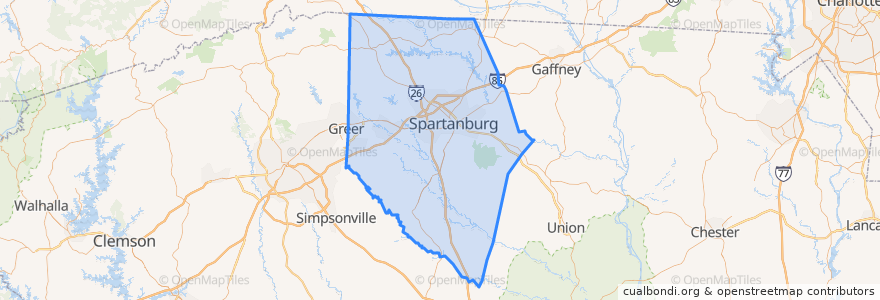 Mapa de ubicacion de Spartanburg County.