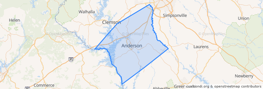 Mapa de ubicacion de Anderson County.