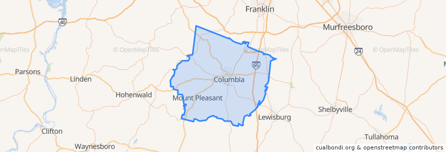 Mapa de ubicacion de Maury County.