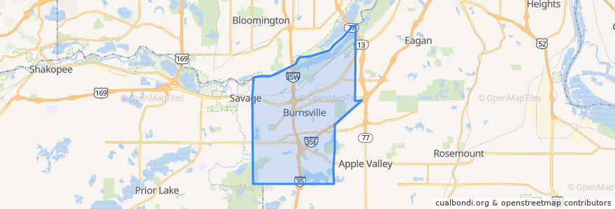 Mapa de ubicacion de Burnsville.