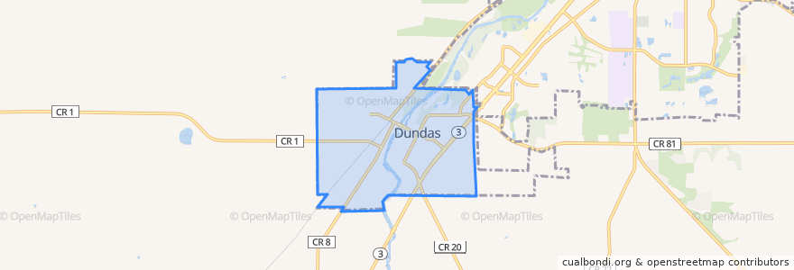 Mapa de ubicacion de Dundas.