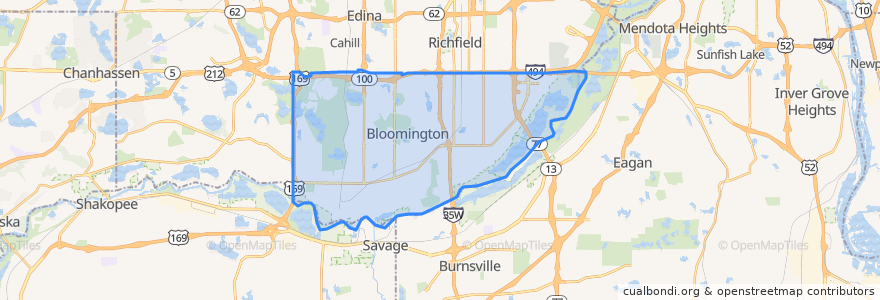 Mapa de ubicacion de Bloomington.