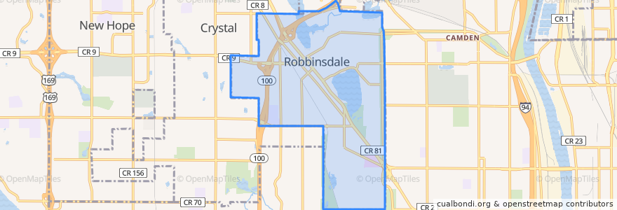 Mapa de ubicacion de Robbinsdale.