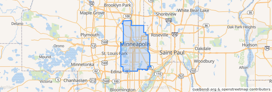 Mapa de ubicacion de Minneapolis.