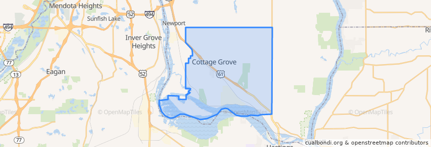 Mapa de ubicacion de Cottage Grove.