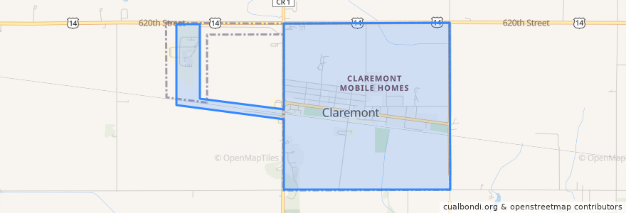 Mapa de ubicacion de Claremont.