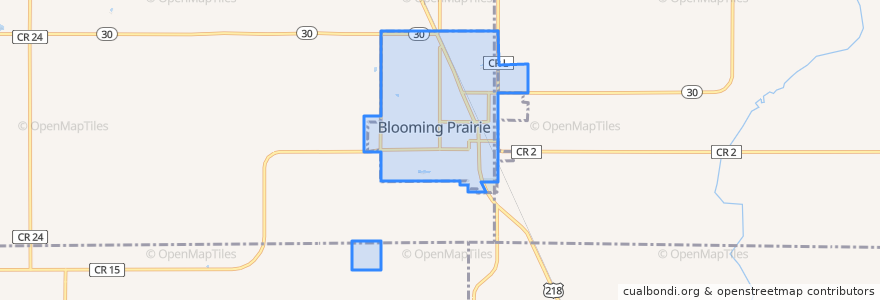 Mapa de ubicacion de Blooming Prairie.