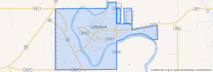 Mapa de ubicacion de Littlefork.