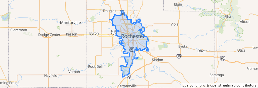 Mapa de ubicacion de Rochester.