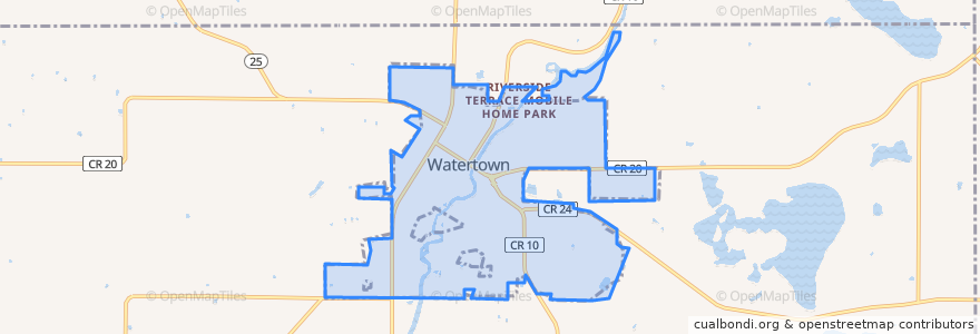 Mapa de ubicacion de Watertown.