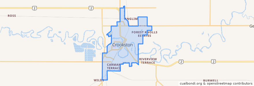 Mapa de ubicacion de Crookston.