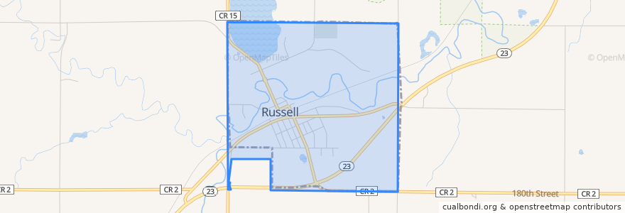 Mapa de ubicacion de Russell.