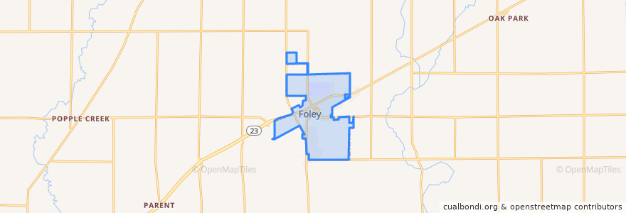 Mapa de ubicacion de Foley.