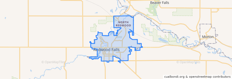 Mapa de ubicacion de Redwood Falls.