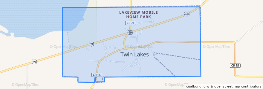 Mapa de ubicacion de Twin Lakes.