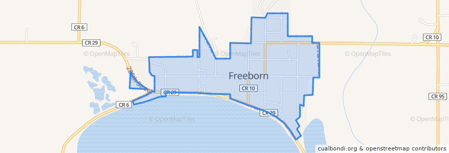 Mapa de ubicacion de Freeborn.