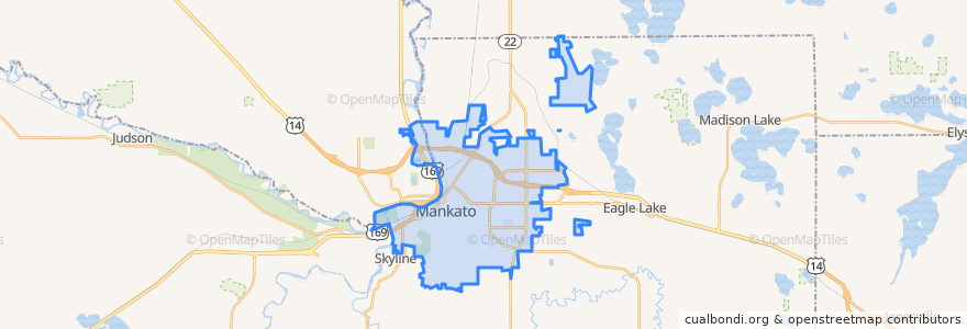 Mapa de ubicacion de Mankato.