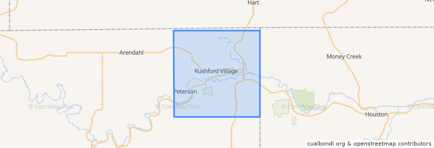 Mapa de ubicacion de Rushford Village.