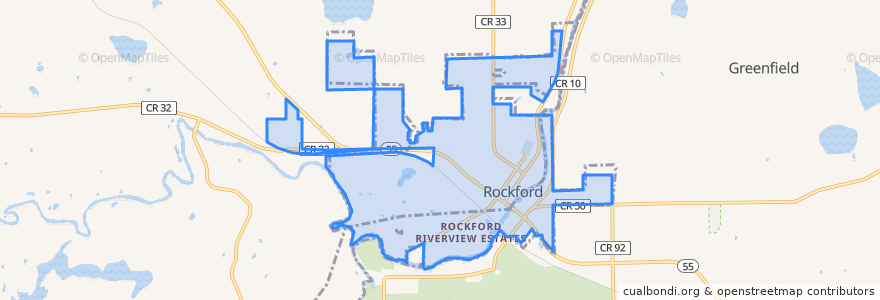 Mapa de ubicacion de Rockford.