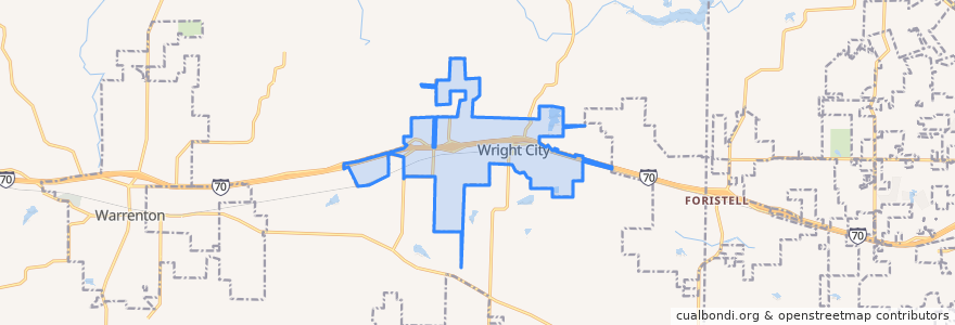 Mapa de ubicacion de Wright City.