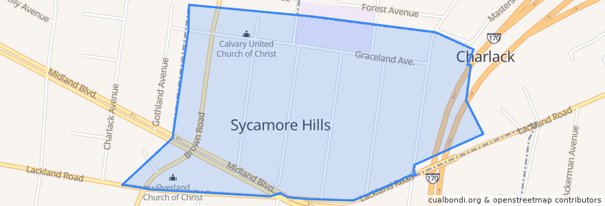 Mapa de ubicacion de Sycamore Hills.