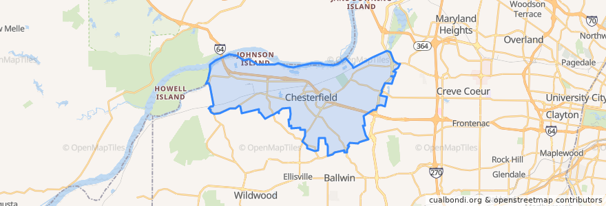 Mapa de ubicacion de Chesterfield.