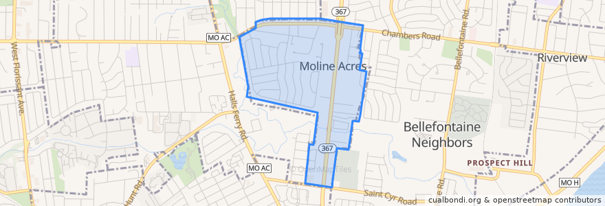 Mapa de ubicacion de Moline Acres.