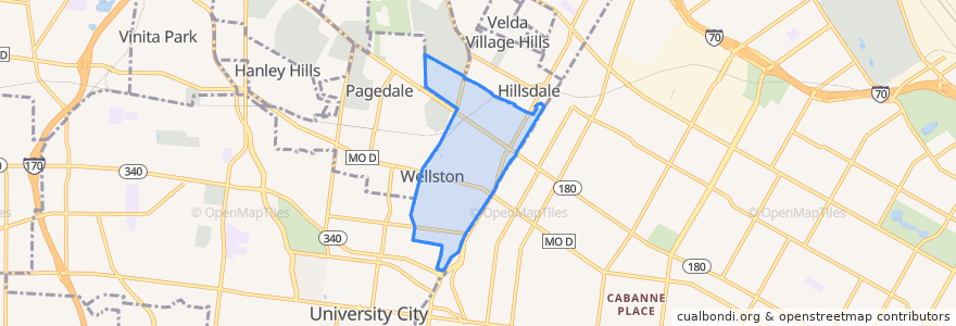 Mapa de ubicacion de Wellston.