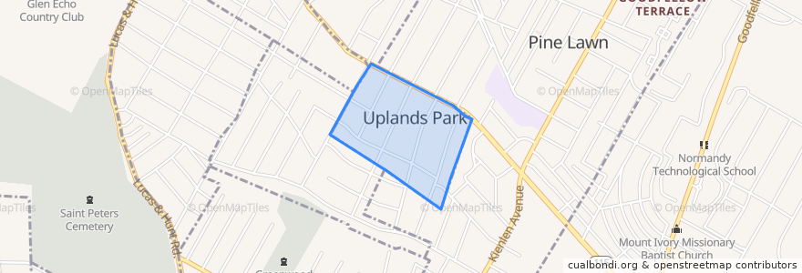 Mapa de ubicacion de Uplands Park.