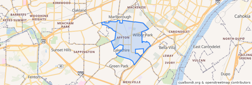 Mapa de ubicacion de Affton.