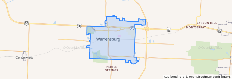 Mapa de ubicacion de Warrensburg.